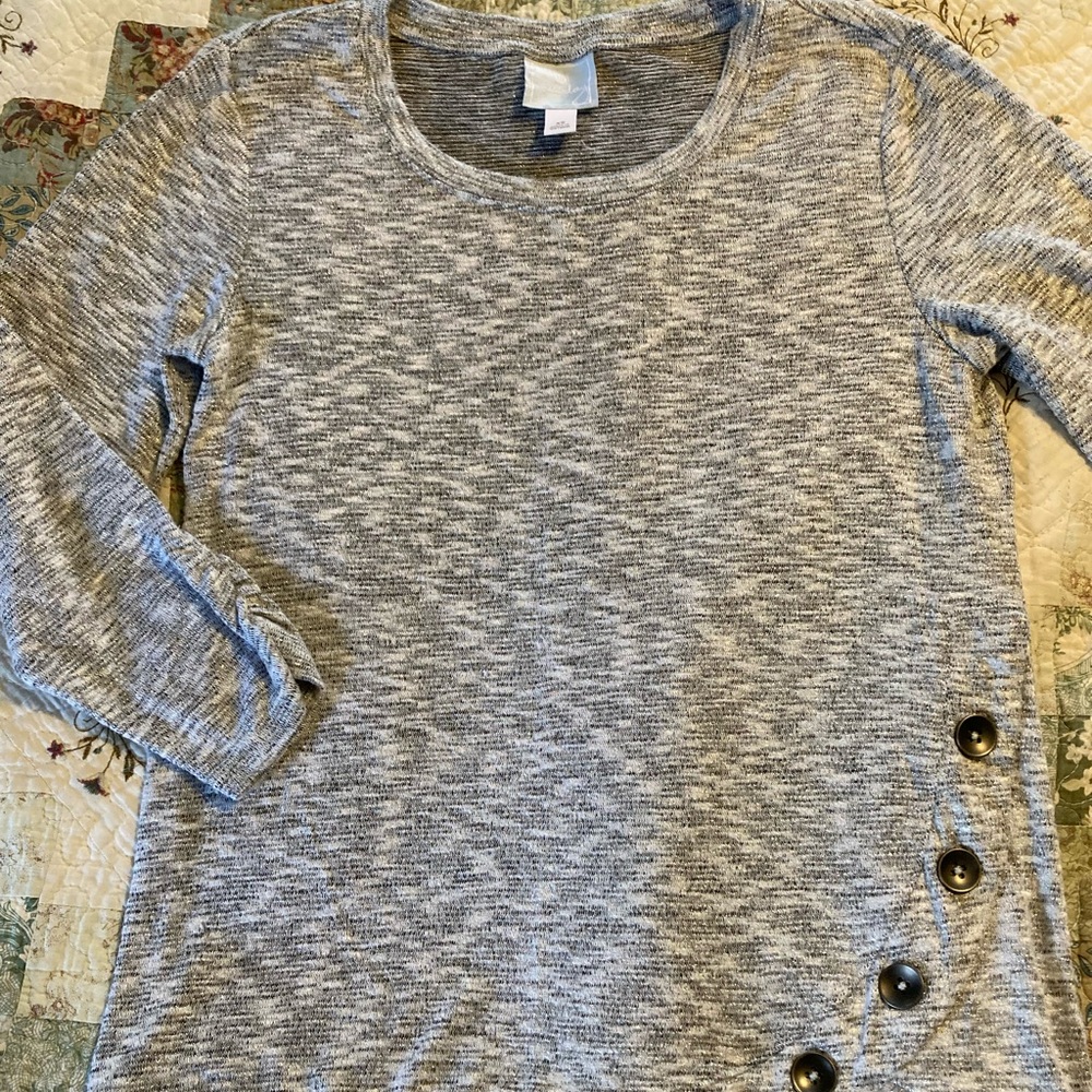 Sunday Gray 3/4 Sleeve Top with Button Accents